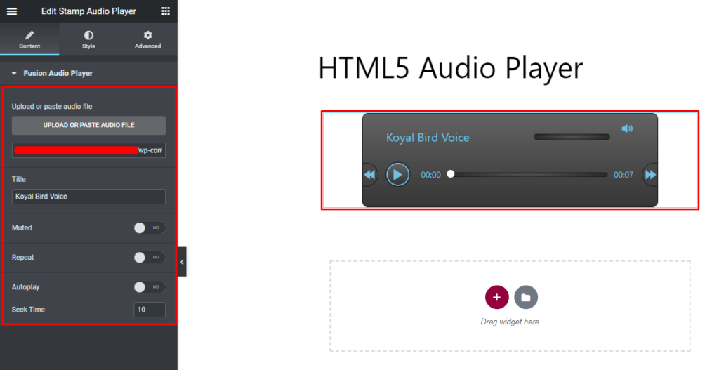 HTML5 Audio Player- Elementor Stamp Player Settings
