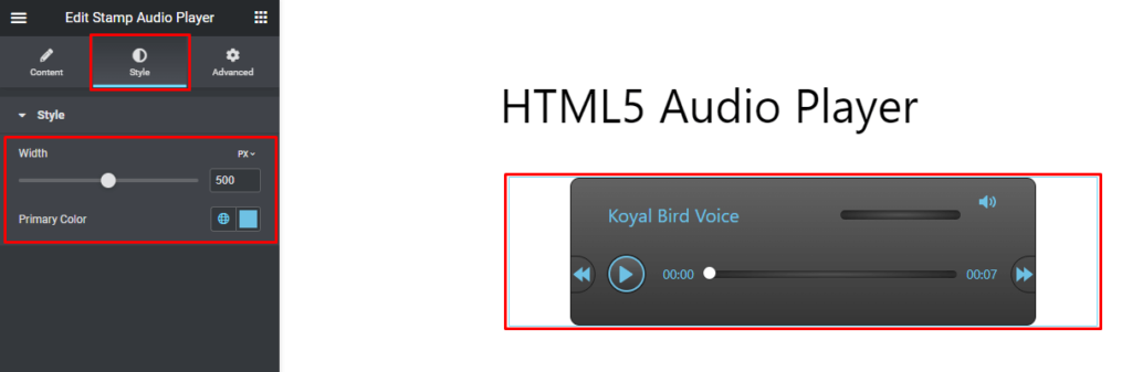 HTML5 Audio Player- Elementor Stamp Player Styles
