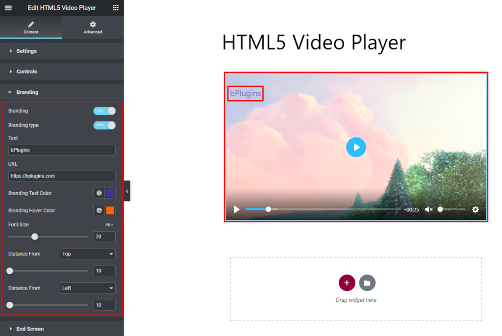 HTML5 Video Player- Elementor Branding