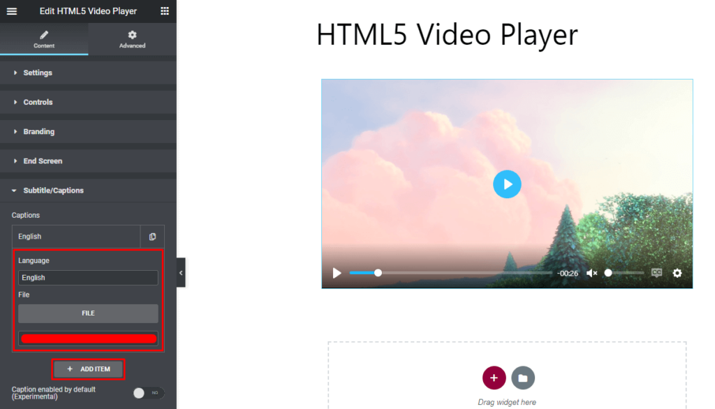 HTML5 Video Player- Elementor Captions