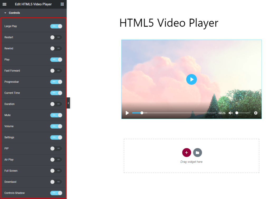 HTML5 Video Player- Elementor Controls