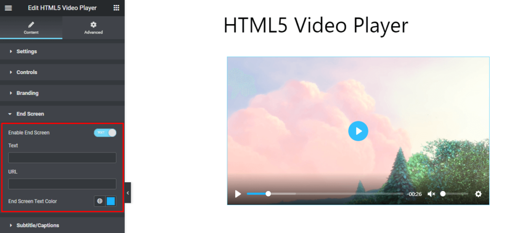 HTML5 Video Player- Elementor End Screen