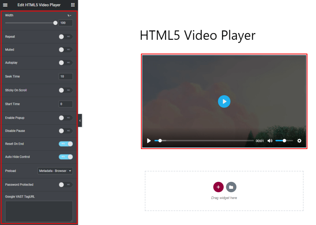 HTML5 Video Player- Elementor Options