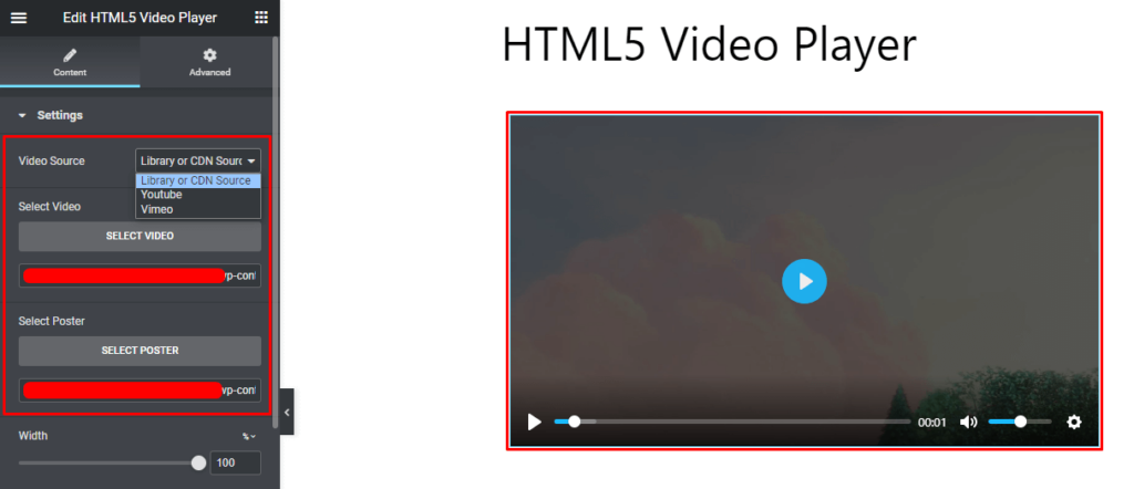 HTML5 Video Player- Elementor Sources
