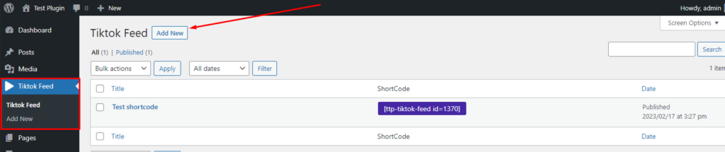 Tiktok Feed- Admin Menu