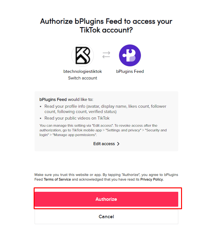 Ttiktok Feed- Allow Authorized