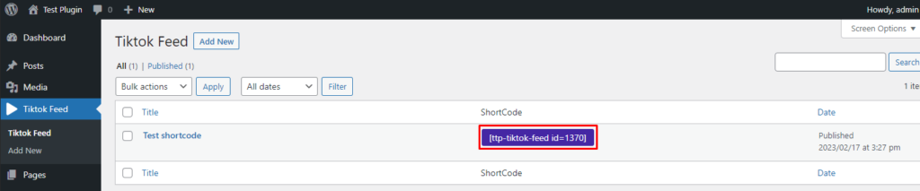 Tiktok Feed- Copy Shortcode