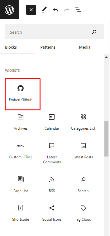 Embed Github- Add Block-widget