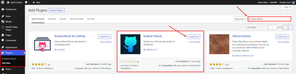 Embed GitHub- Search By Install