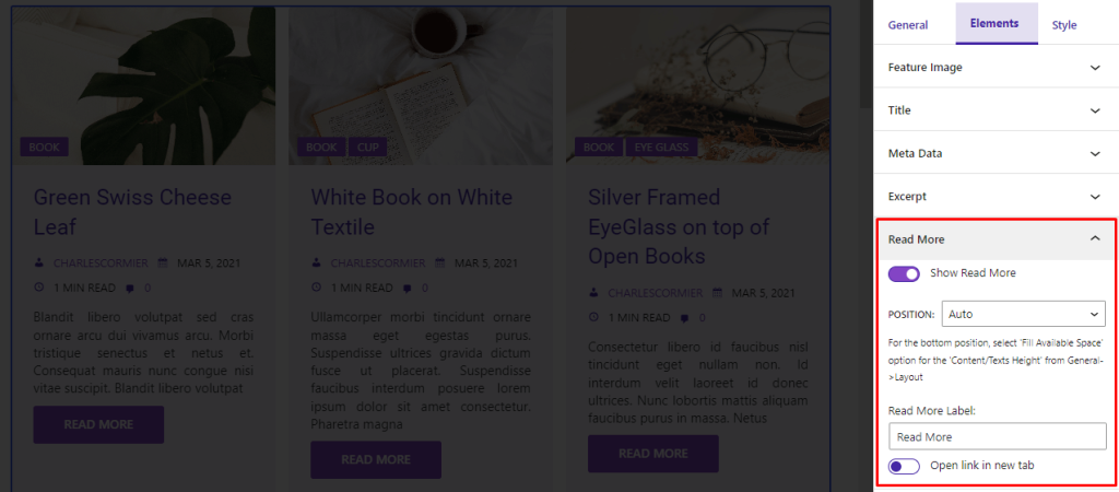 Advanced Post Block- Elements- Read More