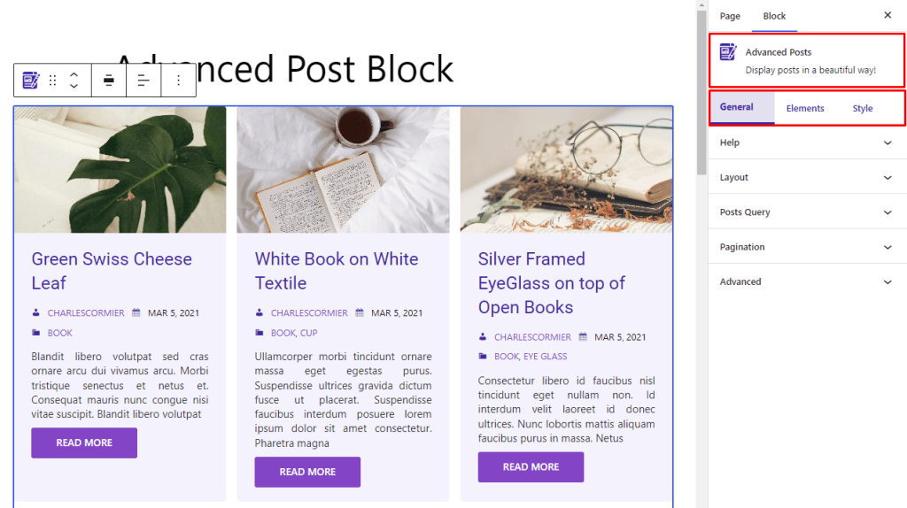 Advanced Post Block- Sidebar Settings
