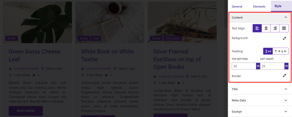 Advanced Post Block- Style- Content