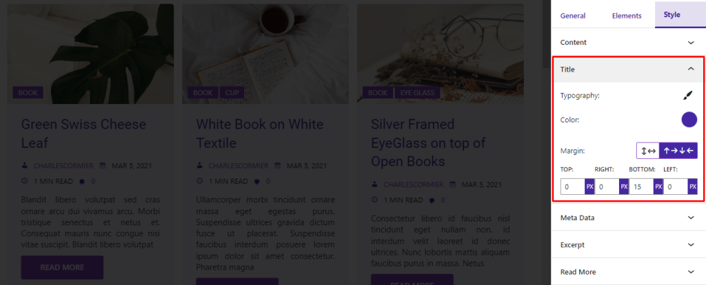 Advanced Post Block- Style- Title