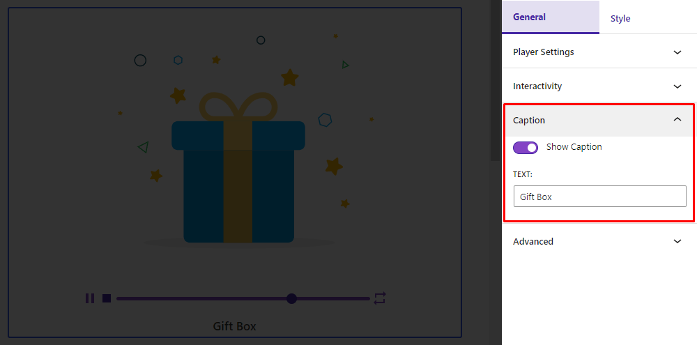 Lottie Player- General- Caption
