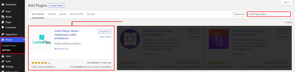 Lottie Player- Install By Search