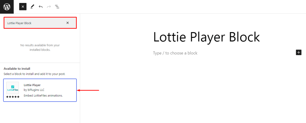 Lottie Player- Install From Editor