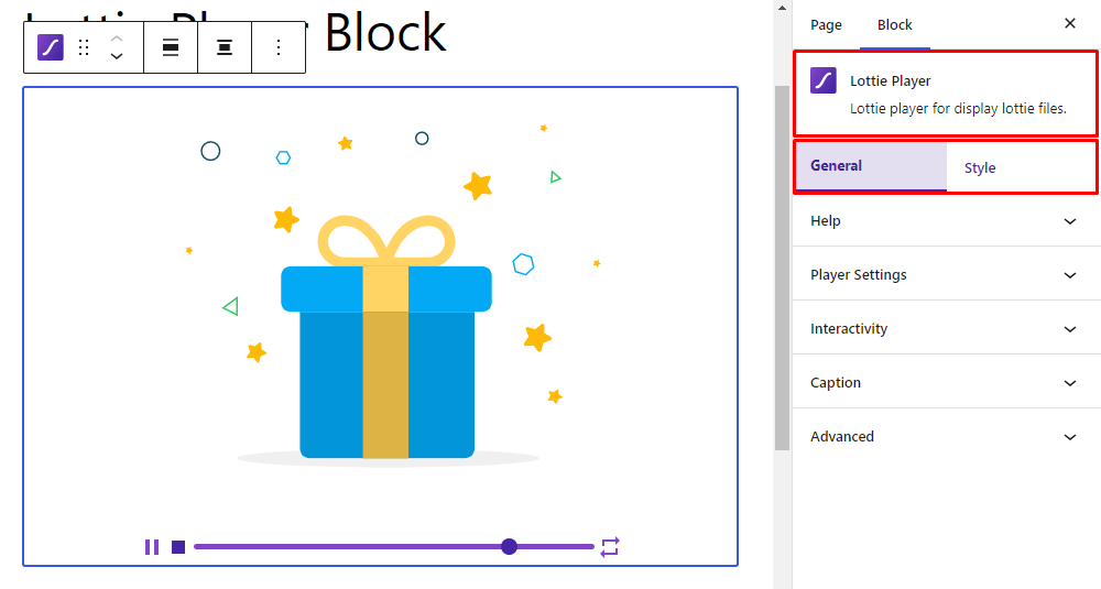 Lottie Player- Sidebar Settings