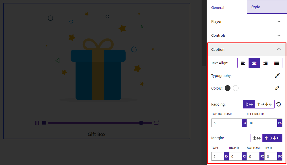 Lottie Player- Style- Caption