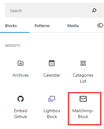 Mailchimp Block- Add Block Widgets