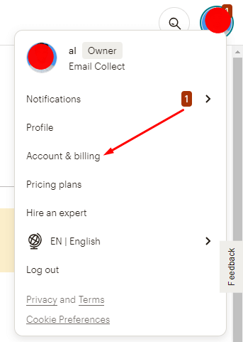 Mailchimp Block- Click Account button