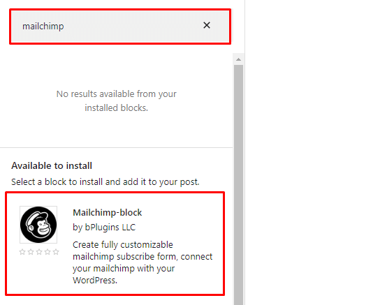 Mailchimp Block- Install Form Gutenberg Editor