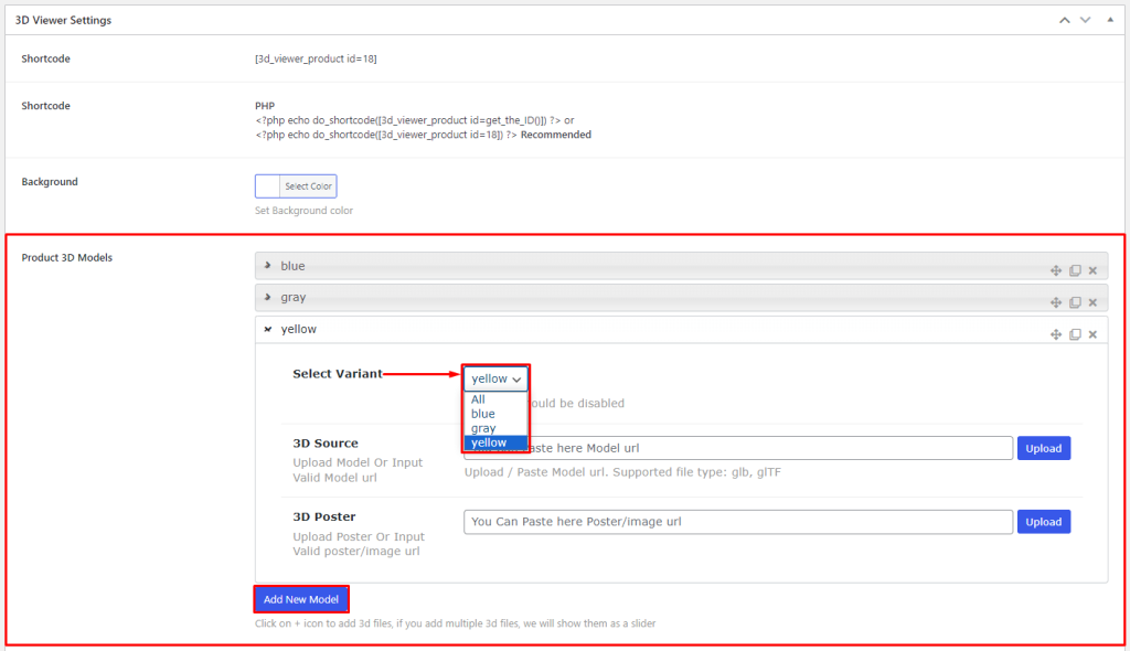 3D Viewer- WooCommerce Variant- Set Model