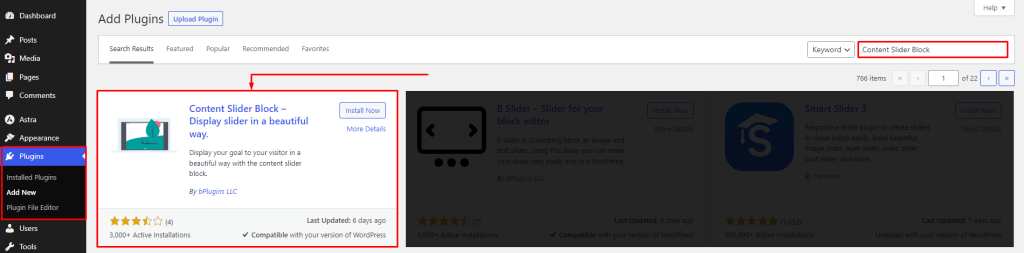 Content Slider Block- Install By Search