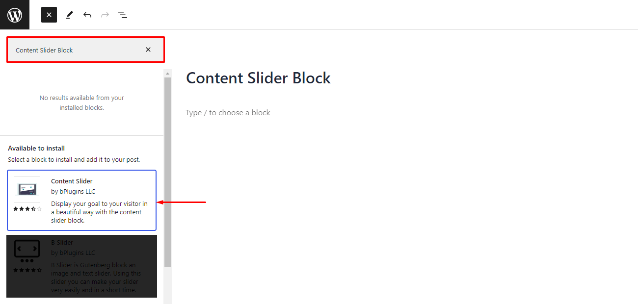 Content Slider Block- Install From Editor