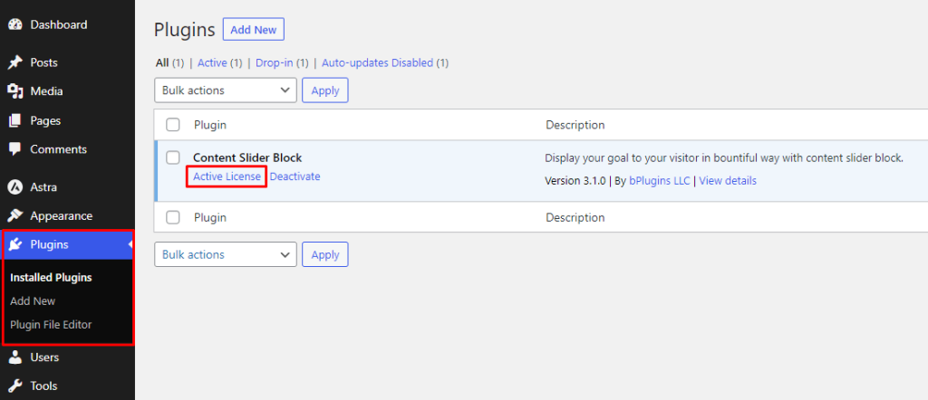 Content Slider Block- License- Activate