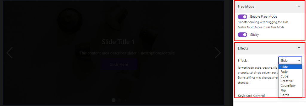 Content Slider Block- Options- Fee Mode and Effects