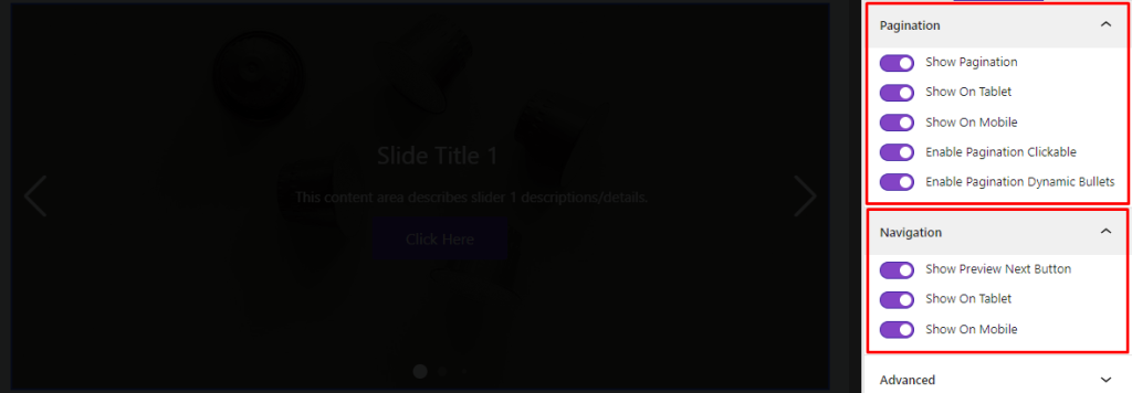 Content Slider Block- Options- Pagination and Navigation