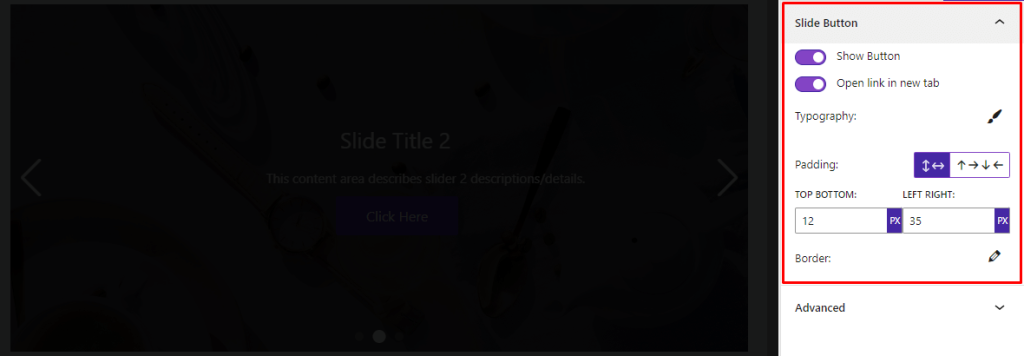 Content Slider Block- Style- Button