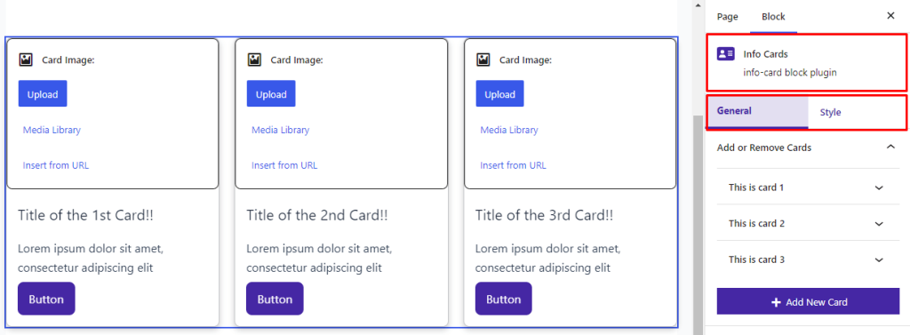 Info Cards- Sidebar Settings