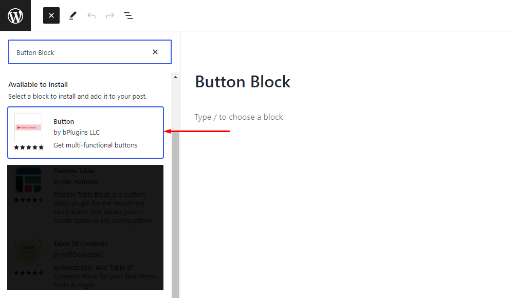 Button Block- Install From Editor
