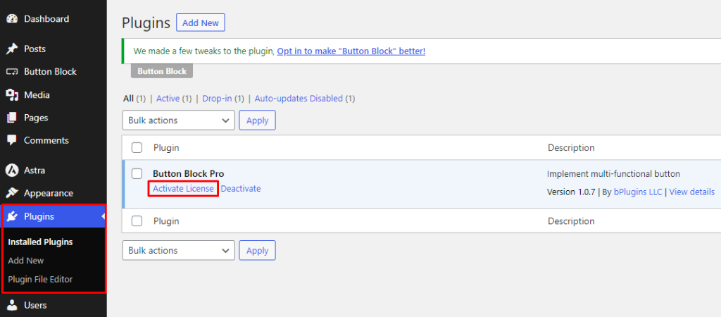 Button Block- License- Activate