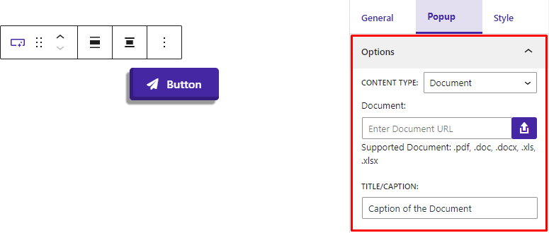 Button Block- Popup- Document