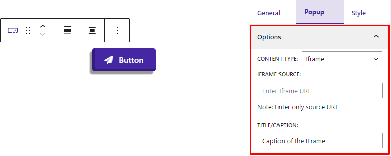 Button Block- Popup- IFrame