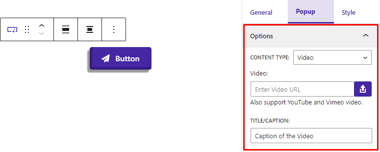 Button Block- Popup- Video