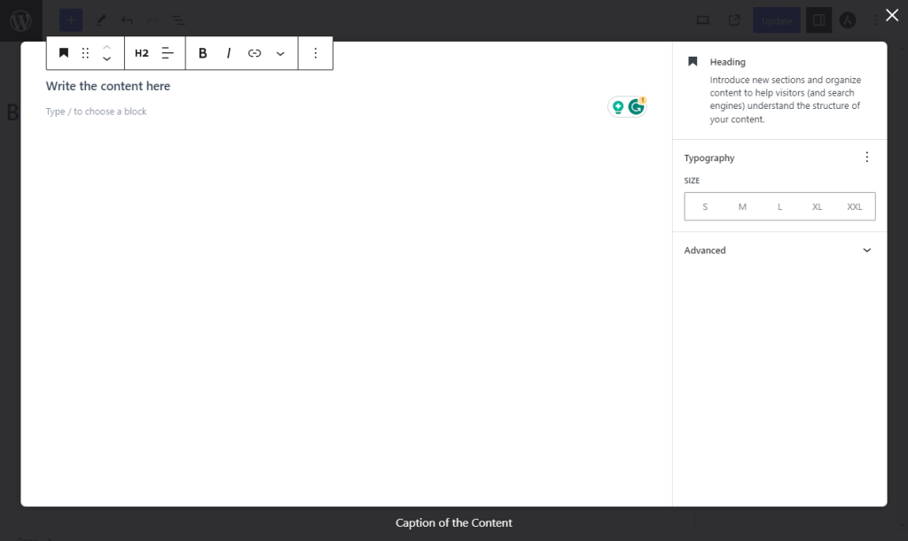 Button Block- Popup- Write Content