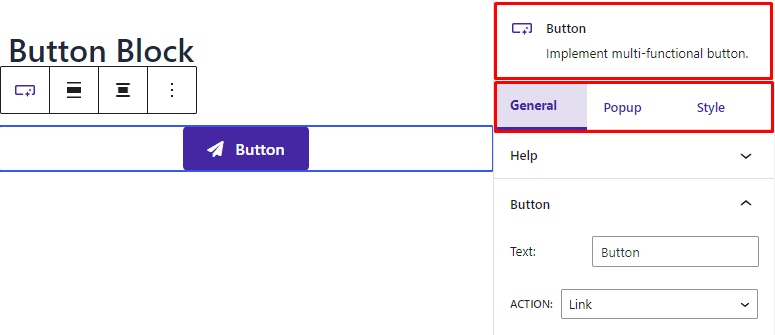 Button Block- Sidebar Settings