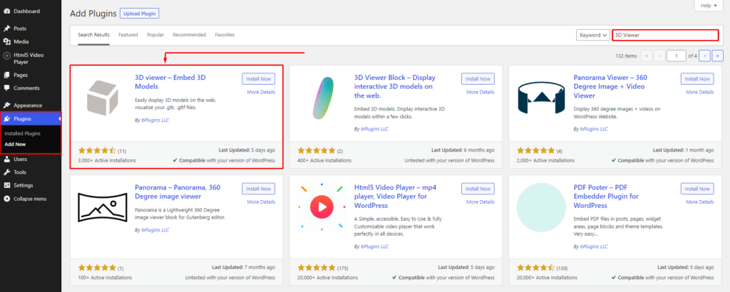 a screenshot showing how to install 3D Viewer Plugin