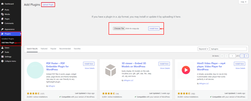 Click To Copy- Install by upload