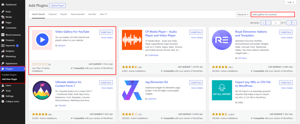 Video Gallery For YouTube- Install By Search