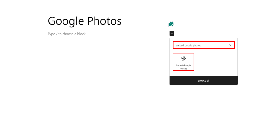 Embed Google Photos Block- Add Block