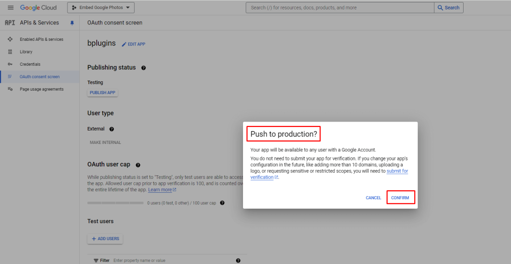 Embed Google Photos- Confirm to push