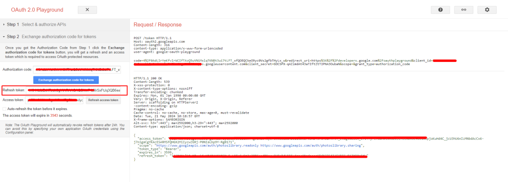 Embed Google Photos- Copy Refresh Token