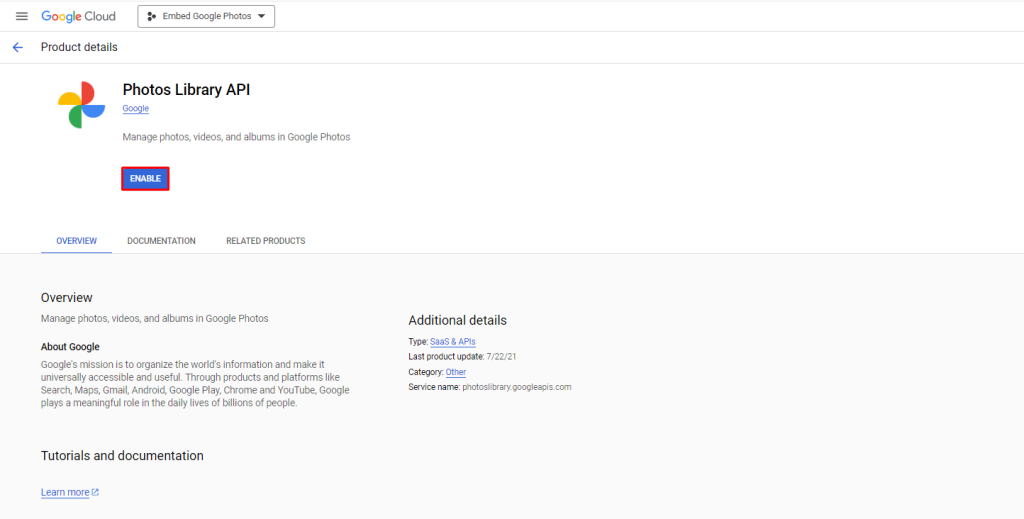 Embed Google Photos- Enable