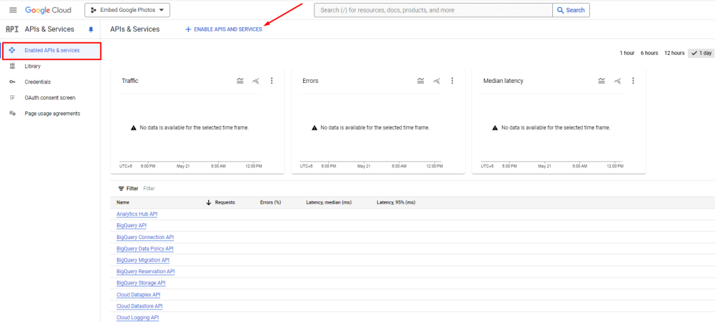 Embed Google Photos- Enable API SERVICES