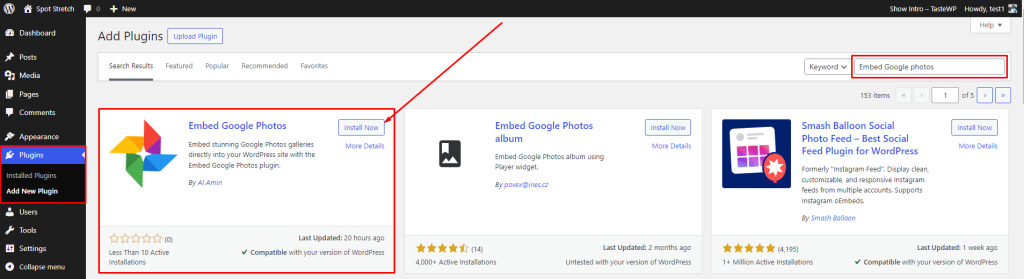 Embed Google Photos- Install by search