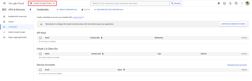 Embed Google Photos- Select project